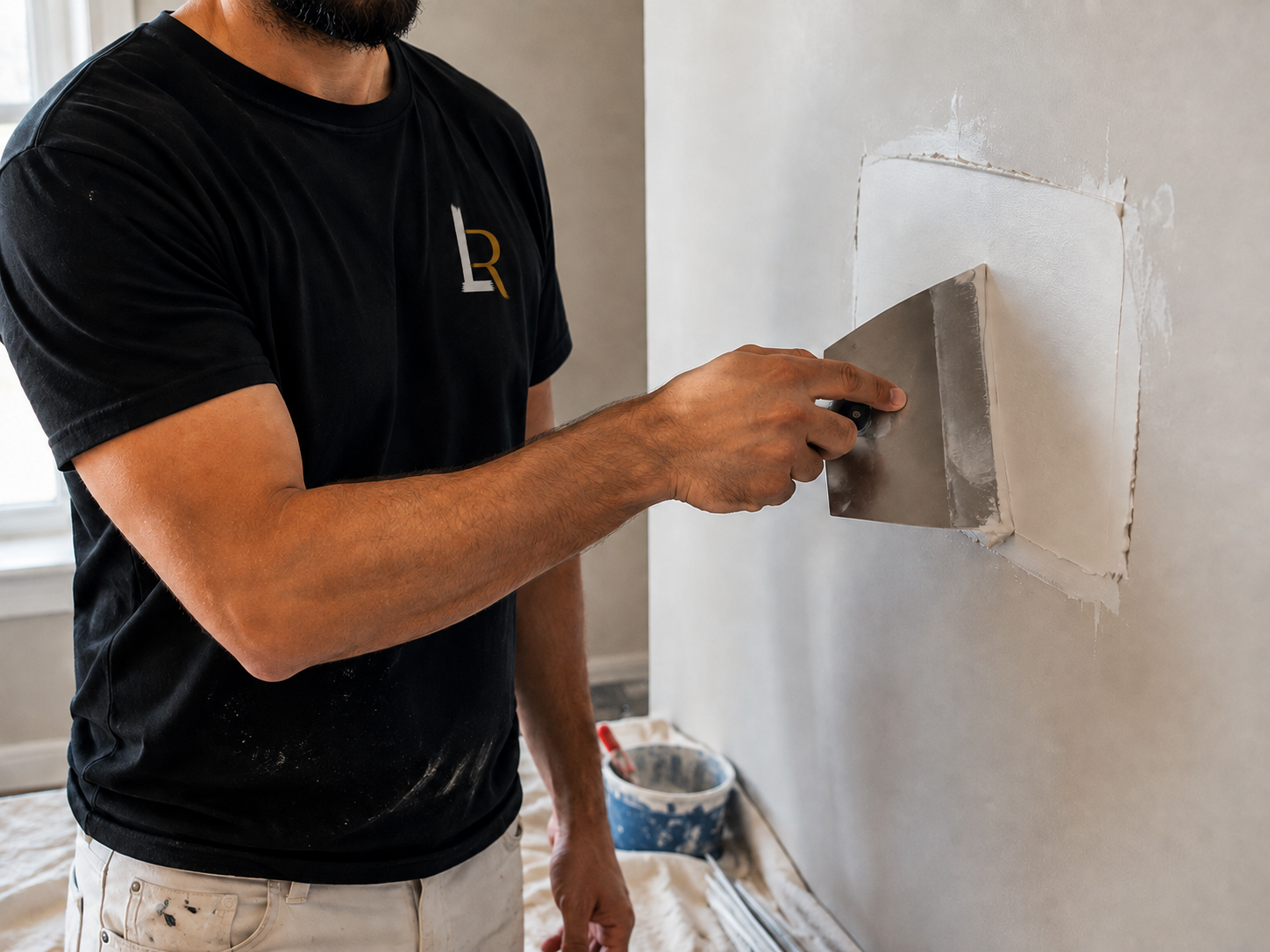 Lyvin contractor patching drywall