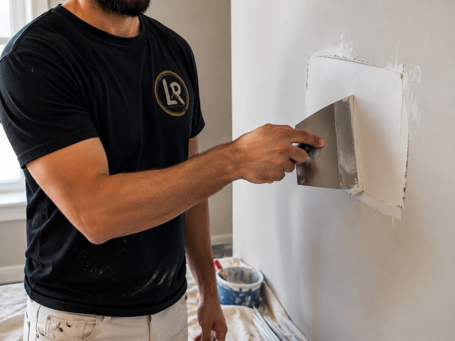 Lyvin contractor patching drywall