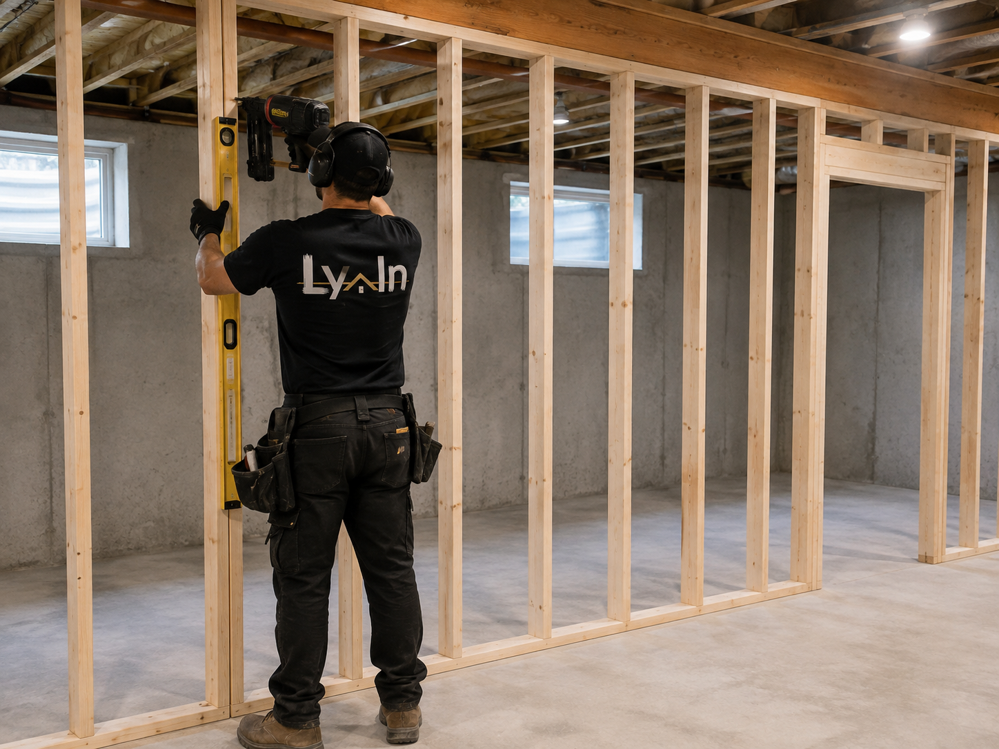 Lyvin contractor building an interior wall